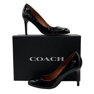 Coach FG1485 Womens Black Patent Leather Round Toe Stiletto Heel Pumps Size 8.5B